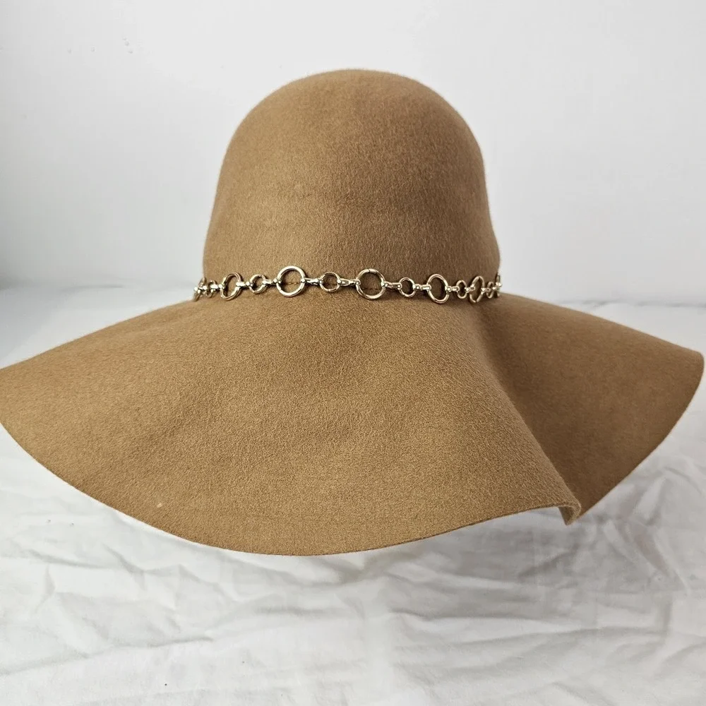 Lulu's NWT Floppy Hat Womens Chain Band 100% Wool One Size Boho Festival Brown